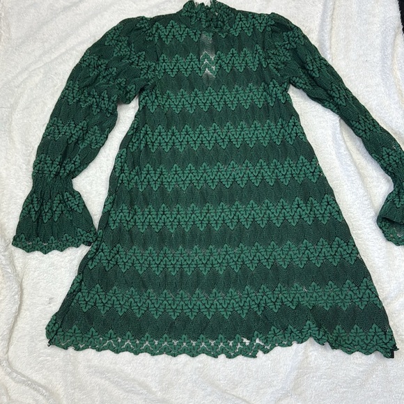 Free People Green Mock Neck Bishop Sleeve Dress - Picture 4 of 11